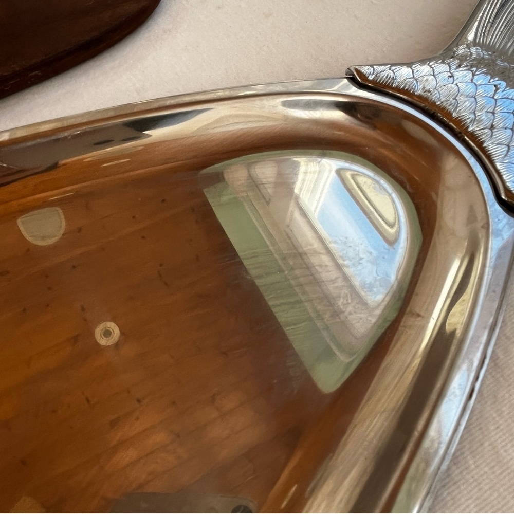 VTG. MCM Salmon Fish Wood 2-Piece Metal Serving Platter Tray 28 inch Germany WMF - Picture 12 of 16